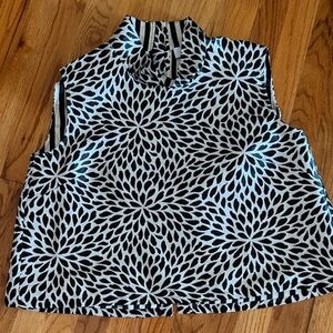 Sleeveless Mock Neck Blouse in Black Floral shimmer